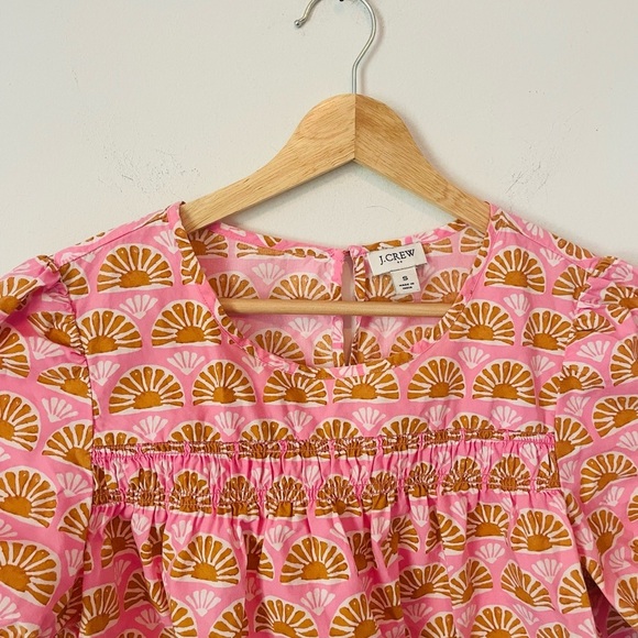 J. Crew Pink and Orange Puff Sleeve Smocked Blouse - Picture 3 of 6